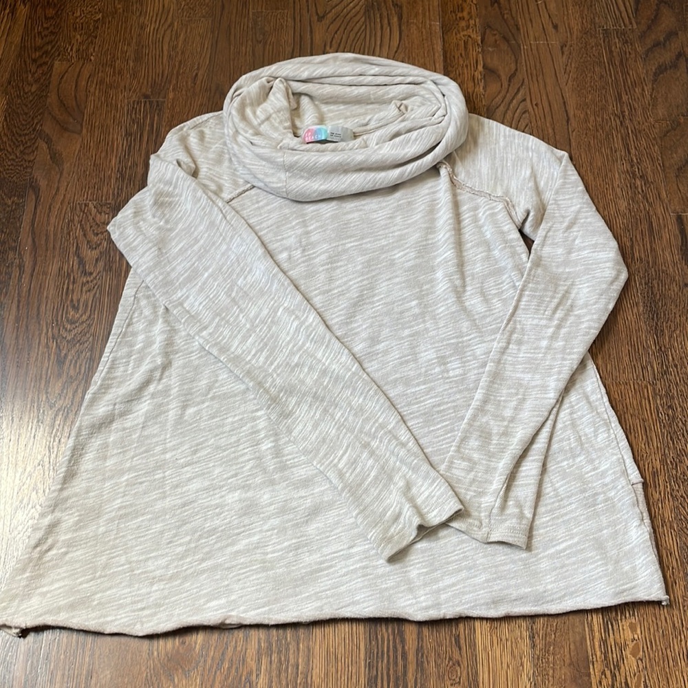 Free People Beach cotton cowl neck oversize sweatshirt in oatmeal, size S
